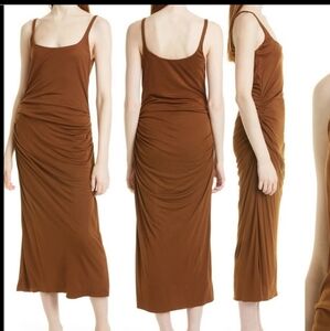Rebecca Taylor Ruched Side Seam Tank Midi Dress Brown‎ Cocoa Medium M